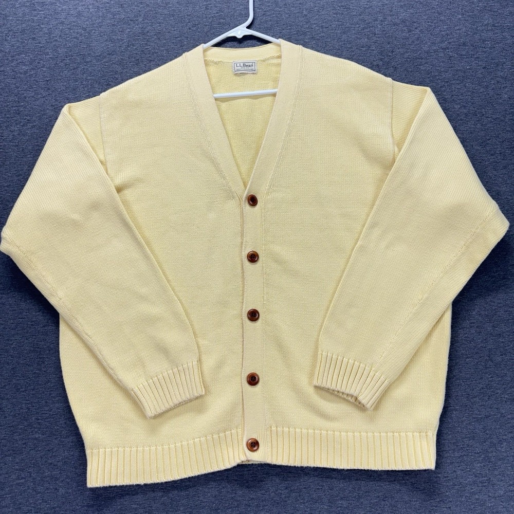VTG LL Bean Cardigan Sweater Mens XL Yellow Knit Button  V Neck Grandpa 90s Y2K